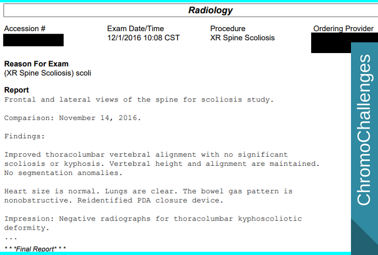 ChromoChallenges Jess Plummer Scoliosis Report 1 December 2016